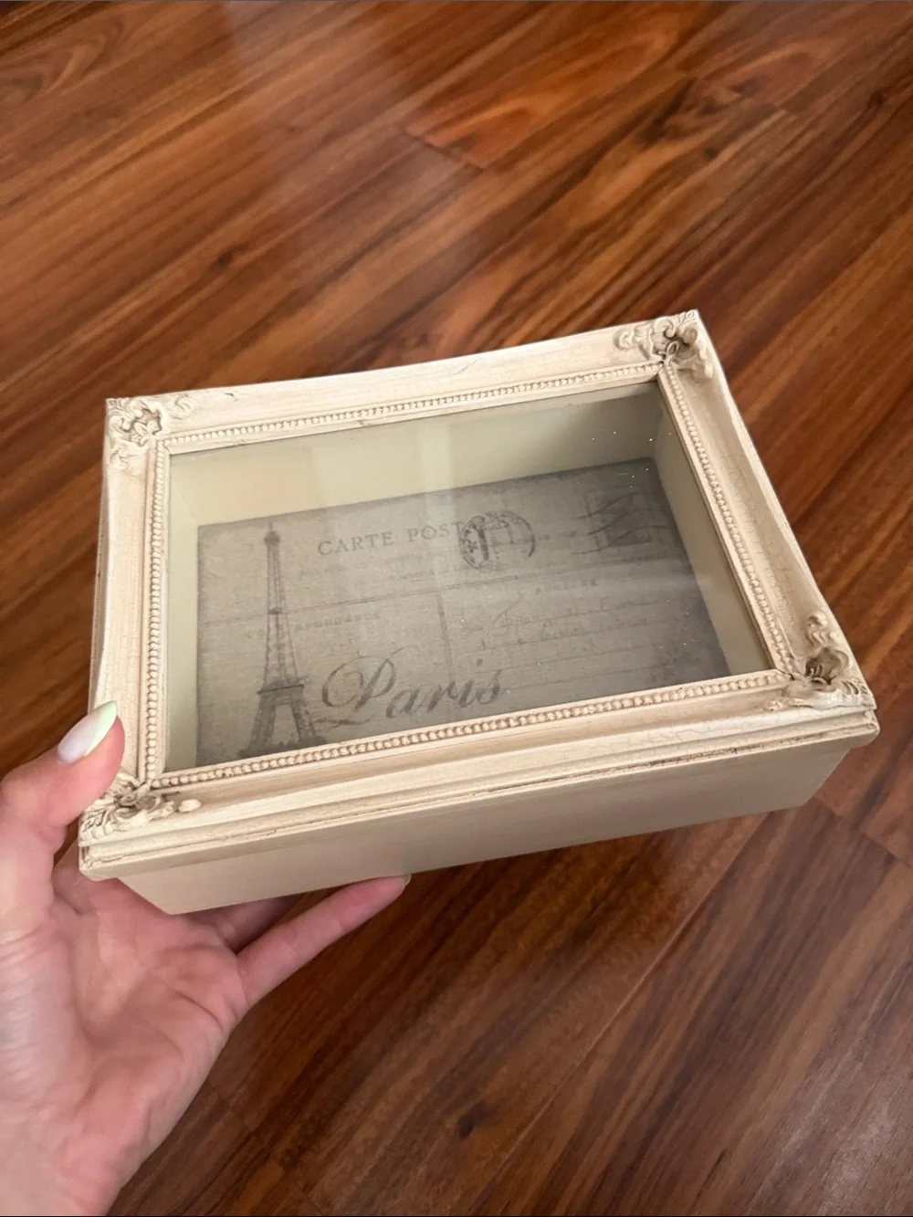 Classic Paris Glass-Top Decorative Keepsake Box - Cream